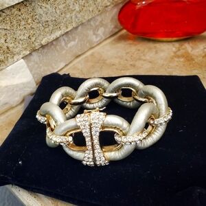 JOAN BOYCE LEATHER RHINESTONE ENCRUSTED GLAMOUR BRACELET